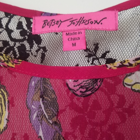 Betsey Johnson Hi Low Lacy Top w/ Cats Size Medium - Picture 6 of 8